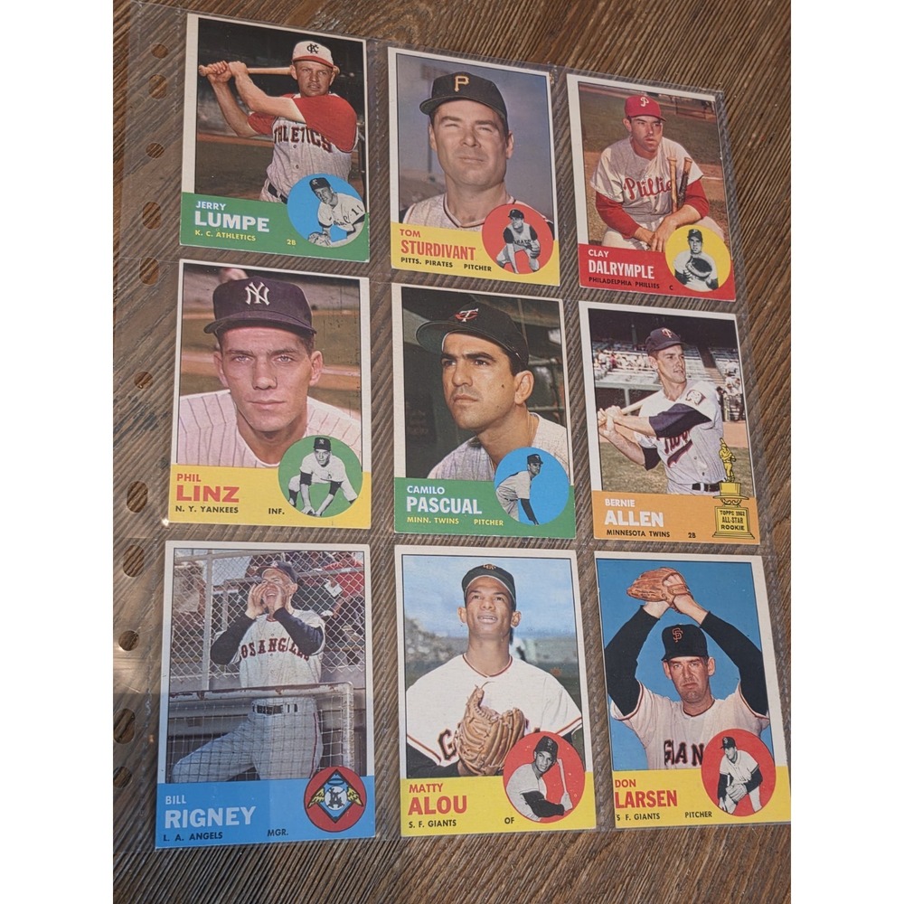 Vintage 1963 Topps Baseball Cards Sheet Of 9